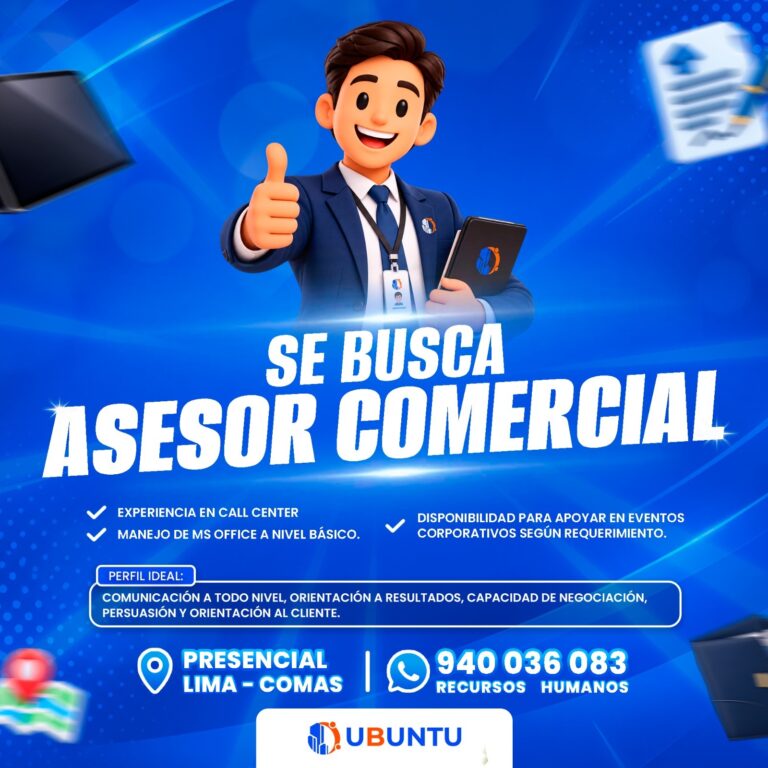 Urgente Necesitamos un Asesor comercial para Comas
